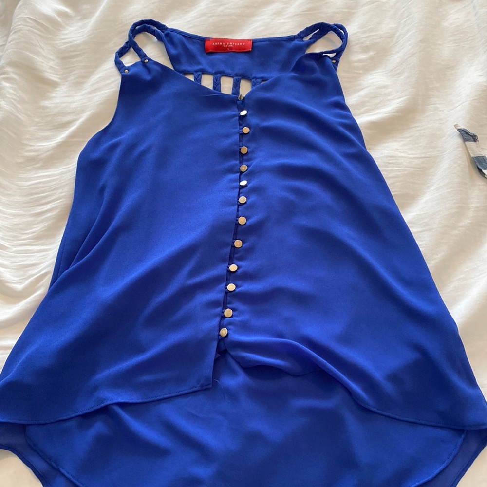 Royal blue tanktop with gold buttons down front